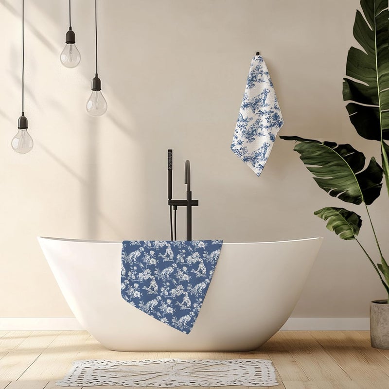 Nipil Nipi Chinoiserie Golden Retriever Kitchen Towels Set of 2,Blue And White Floral Golden Retriever Decorative Dish Tea Towels,Grandmillennial Botanical Dog Hand Towels for Kitchen Bathroom, 16x24 Inch - Image 3
